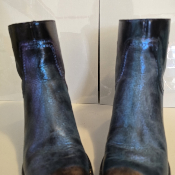 HANDCRAFTED Upcycled Leather Ankle Boots HANDPAINTED Steampunk Booties Size 7 - Picture 4 of 17